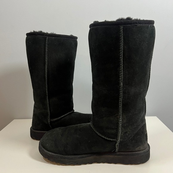 Ugg Black Retro Y2K Vintage Mid Calf Classic Sheepskin Fleece Boots Big Girl 5 - Picture 7 of 9